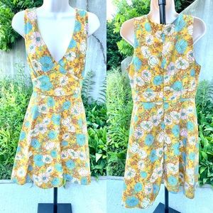 Mustard and floral print summer midi dress